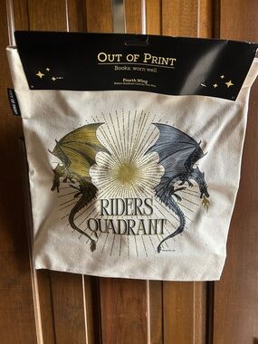 Out of Print Canvas Tote Bag - Cream with Gold & Gray Dragon Design -Fourth Wing